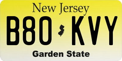 NJ license plate B80KVY