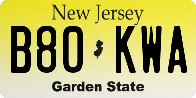 NJ license plate B80KWA