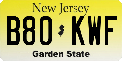 NJ license plate B80KWF
