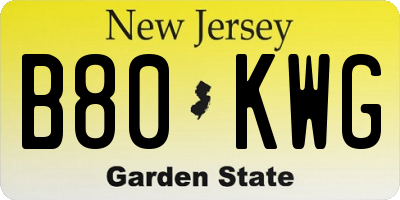 NJ license plate B80KWG