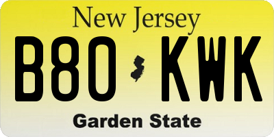 NJ license plate B80KWK