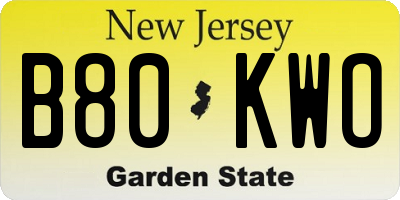 NJ license plate B80KWO