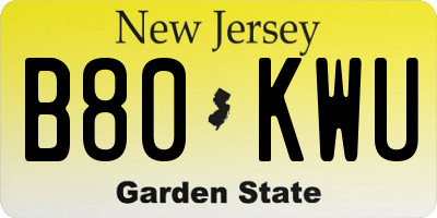 NJ license plate B80KWU