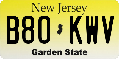 NJ license plate B80KWV