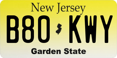 NJ license plate B80KWY