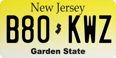 NJ license plate B80KWZ