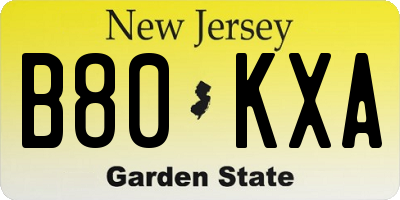 NJ license plate B80KXA
