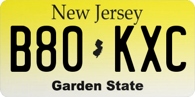 NJ license plate B80KXC