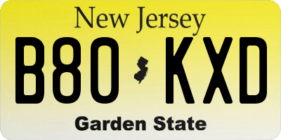 NJ license plate B80KXD