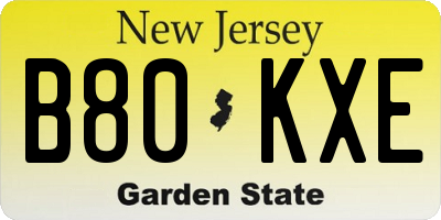 NJ license plate B80KXE