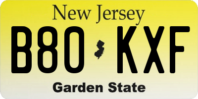 NJ license plate B80KXF