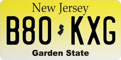 NJ license plate B80KXG