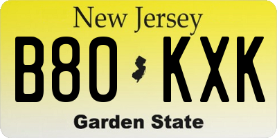 NJ license plate B80KXK