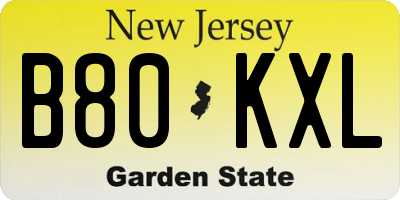 NJ license plate B80KXL