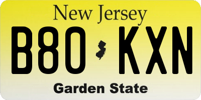 NJ license plate B80KXN