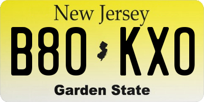 NJ license plate B80KXO