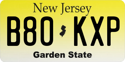 NJ license plate B80KXP