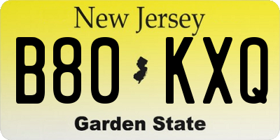 NJ license plate B80KXQ
