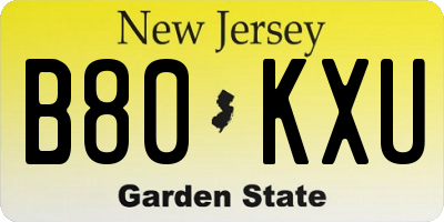 NJ license plate B80KXU