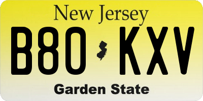 NJ license plate B80KXV
