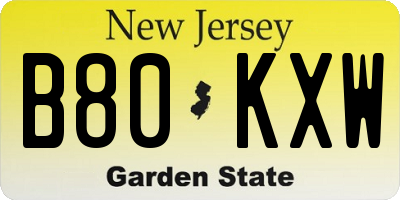 NJ license plate B80KXW