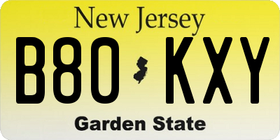 NJ license plate B80KXY