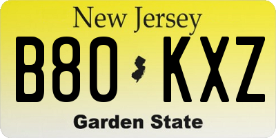 NJ license plate B80KXZ