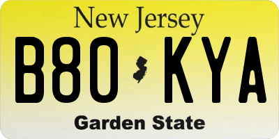 NJ license plate B80KYA