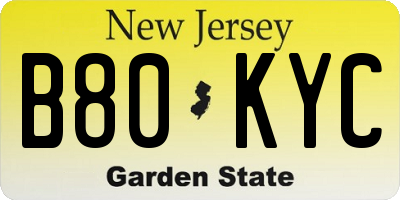NJ license plate B80KYC