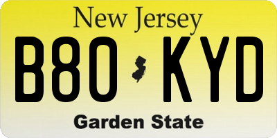 NJ license plate B80KYD