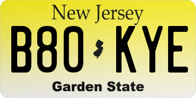 NJ license plate B80KYE