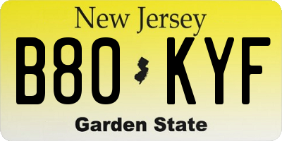NJ license plate B80KYF
