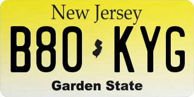 NJ license plate B80KYG