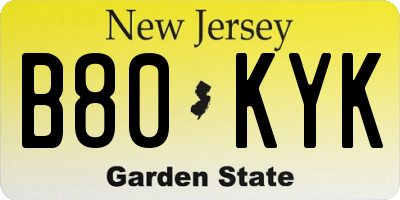 NJ license plate B80KYK