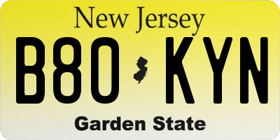 NJ license plate B80KYN