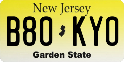 NJ license plate B80KYO