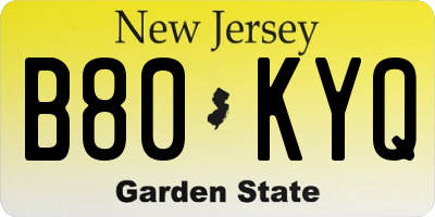 NJ license plate B80KYQ