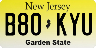 NJ license plate B80KYU