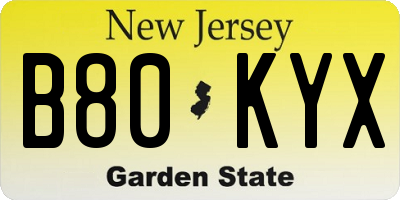 NJ license plate B80KYX