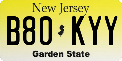 NJ license plate B80KYY