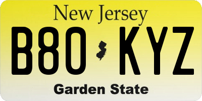 NJ license plate B80KYZ