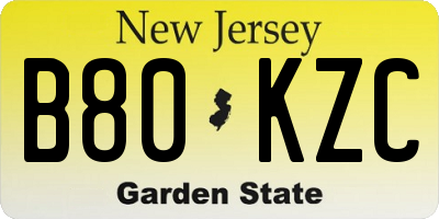 NJ license plate B80KZC