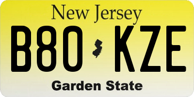 NJ license plate B80KZE