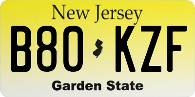 NJ license plate B80KZF
