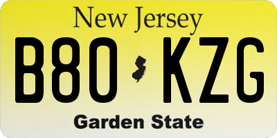 NJ license plate B80KZG