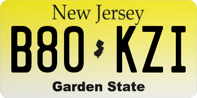 NJ license plate B80KZI