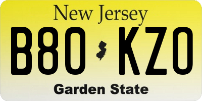 NJ license plate B80KZO