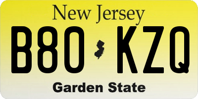 NJ license plate B80KZQ