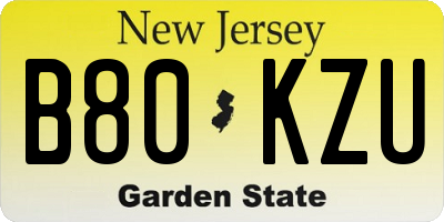 NJ license plate B80KZU