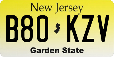 NJ license plate B80KZV